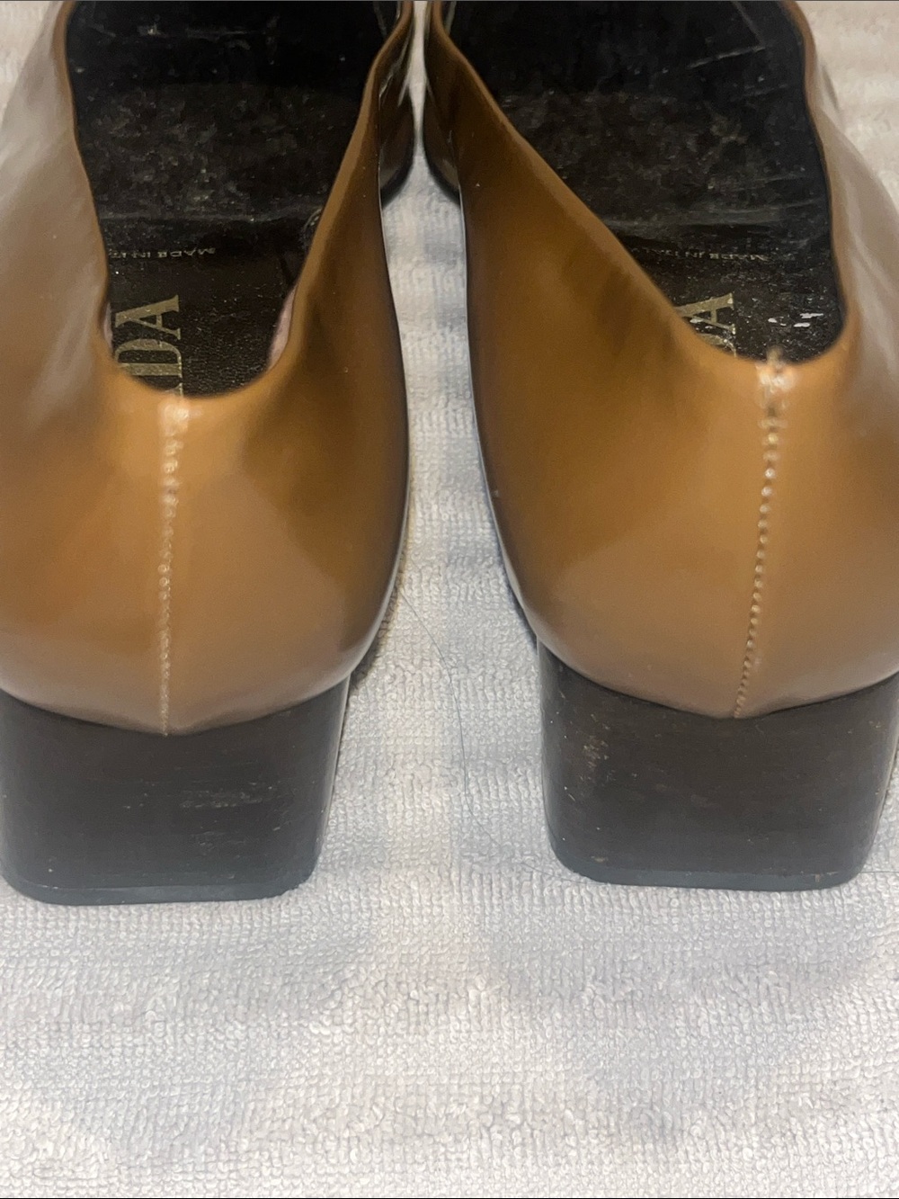 Rare Prada Brown Square-Toe Mid Heel Leather Pumps vero cuoio Size 7 90’s-y2k - Picture 6 of 16